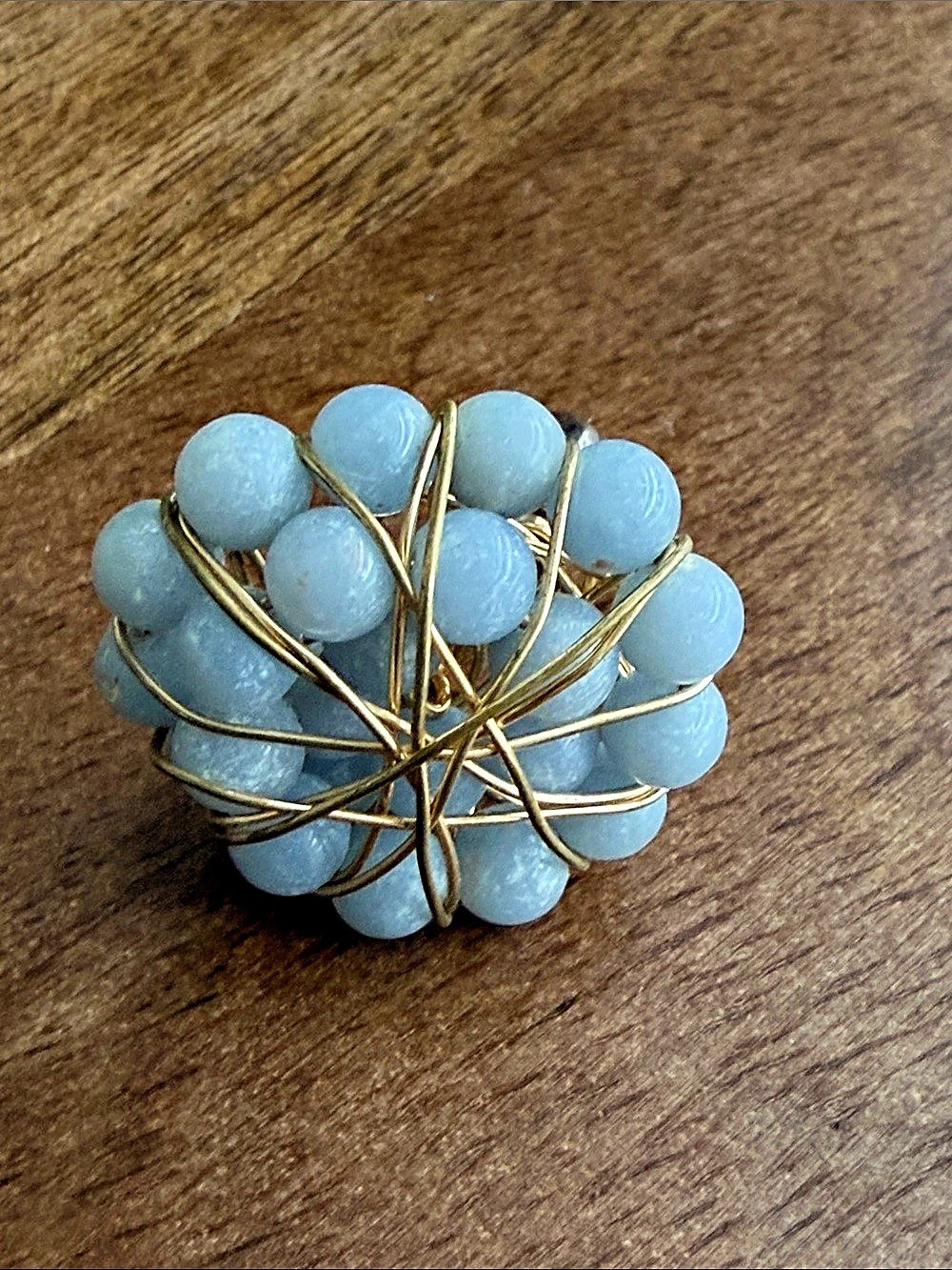 Blue Beaded Wire-Wrapped Ring